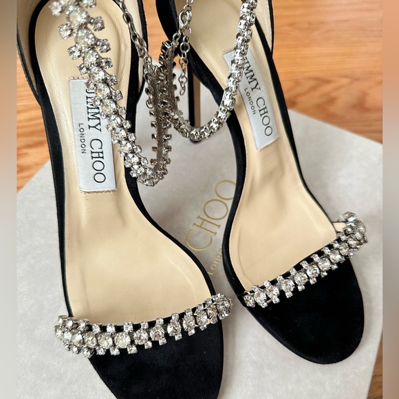 Jimmy Choo Black Suede Diamond Crystal Heels, 37.5 - Picture 2 of 6